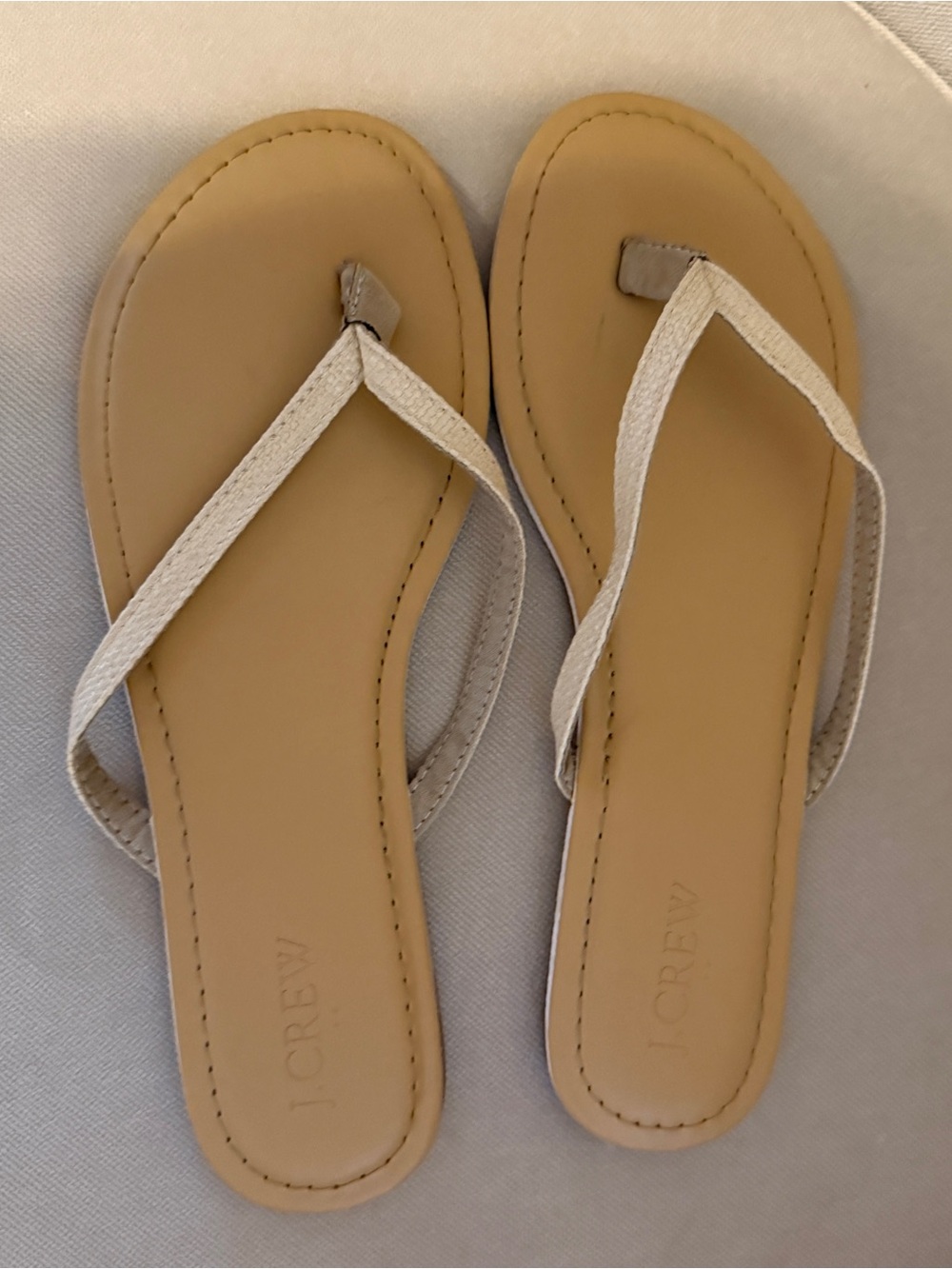 J. Crew Tan Footbed with Cream Strappy Flip Sandals